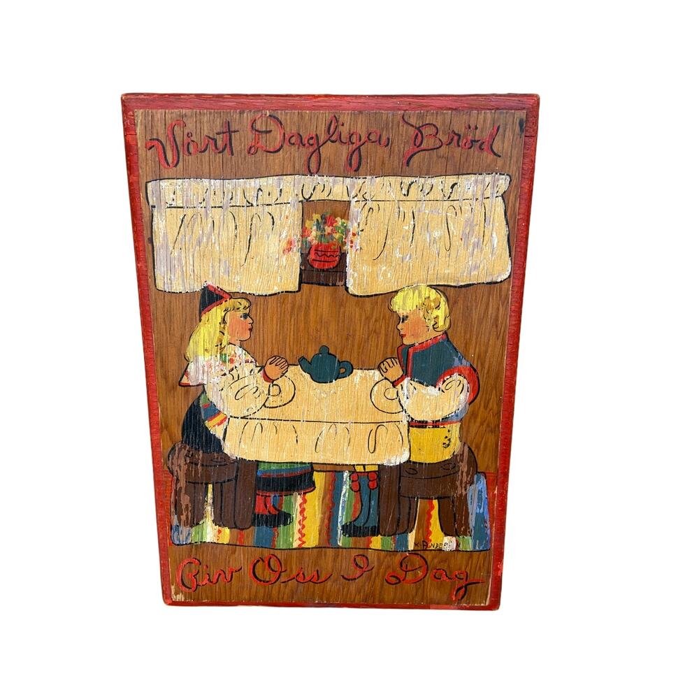 Antique Norwegian Give Us Today Our Daily Bread Wall Art Painting Wood Frame